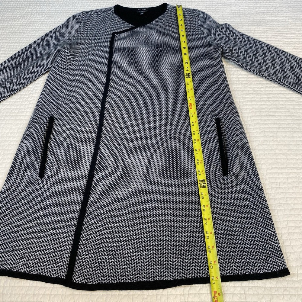 Talbots Womens Merino Wool Front Open Knit Drape Cardigan Herringbone Sz XS Gray - Picture 12 of 16